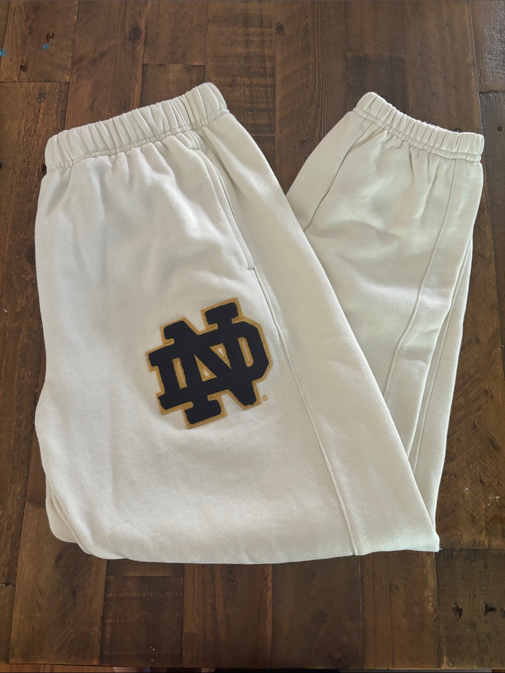 Mitchell & Ness White Sweatpants with Navy & Gold ND Logo